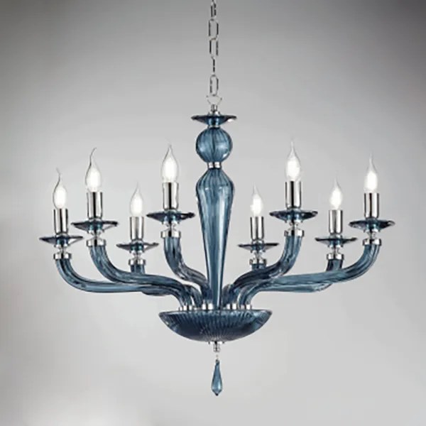 Lampadario a sospensione D82 cm VILLA a 8 luci in vetro lavorato a mano OTTANIO