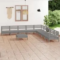 Set Divani da Giardino 10 pz in Legno Massello di Pino Grigio cod mxl 36674