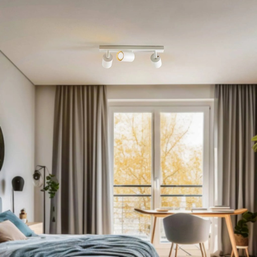 SIGMA Faretto da soffitto Zoom, a 3 luci, bianco, metallo, GU10