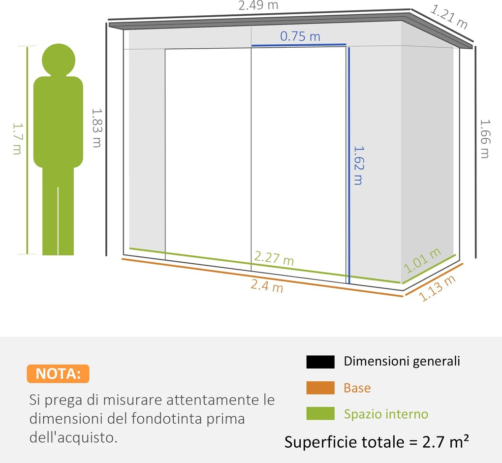 Capanno Porta Attrezzi con Ripiani Regolabili e Chiavistello 249x121x183 cm in Acciaio Zincato Grigio...