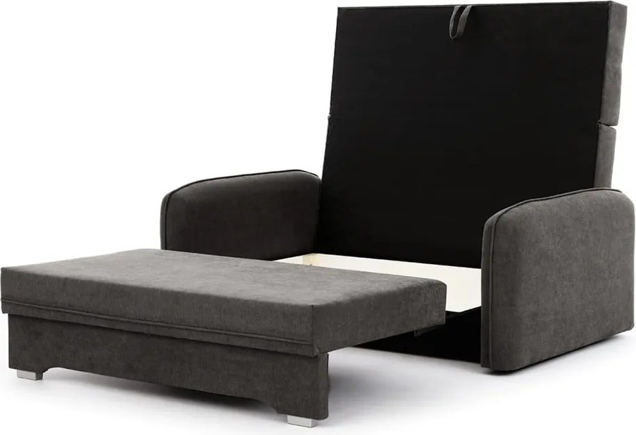 Divano grigio scuro allungabile/con contenitore e rivestimento in ciniglia 155 cm Laine – ELTAP