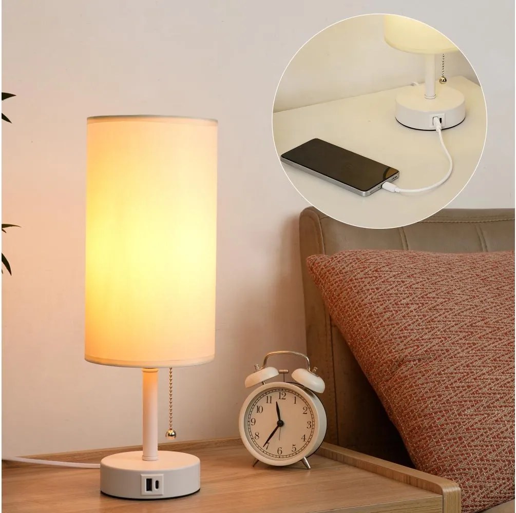 Brilagi - Lampada da tavolo con porta USB TABLON 1xE27/25W/230V bianca/crema