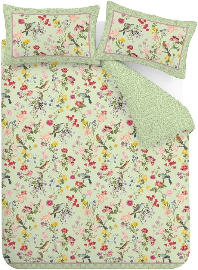 Set copripiumino e federa verde per letto matrimoniale 3 pezzi 200x200 cm Birds In Bloom – RHS