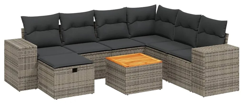 Set divano da giardino 8 pz con cuscini grigio in polyrattan