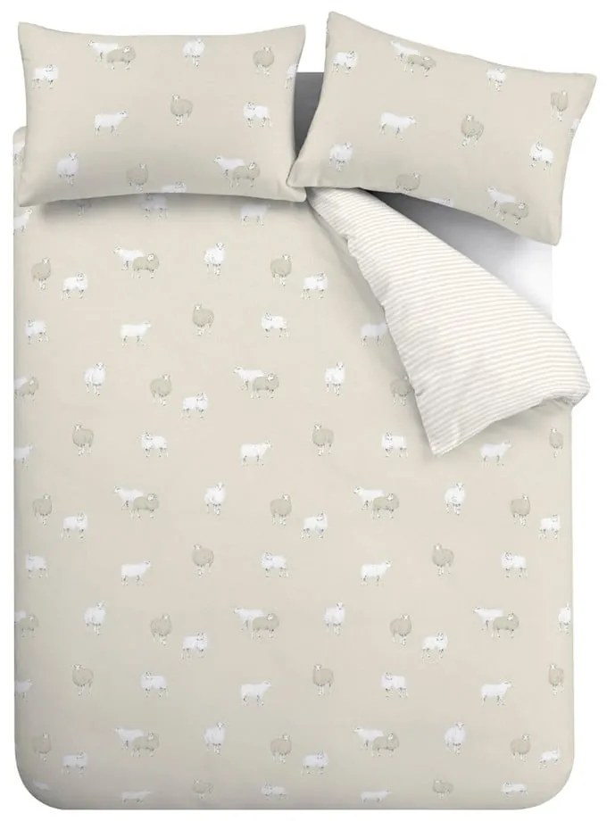 Biancheria da letto singola in flanella beige 135x200 cm Sheep - Catherine Lansfield