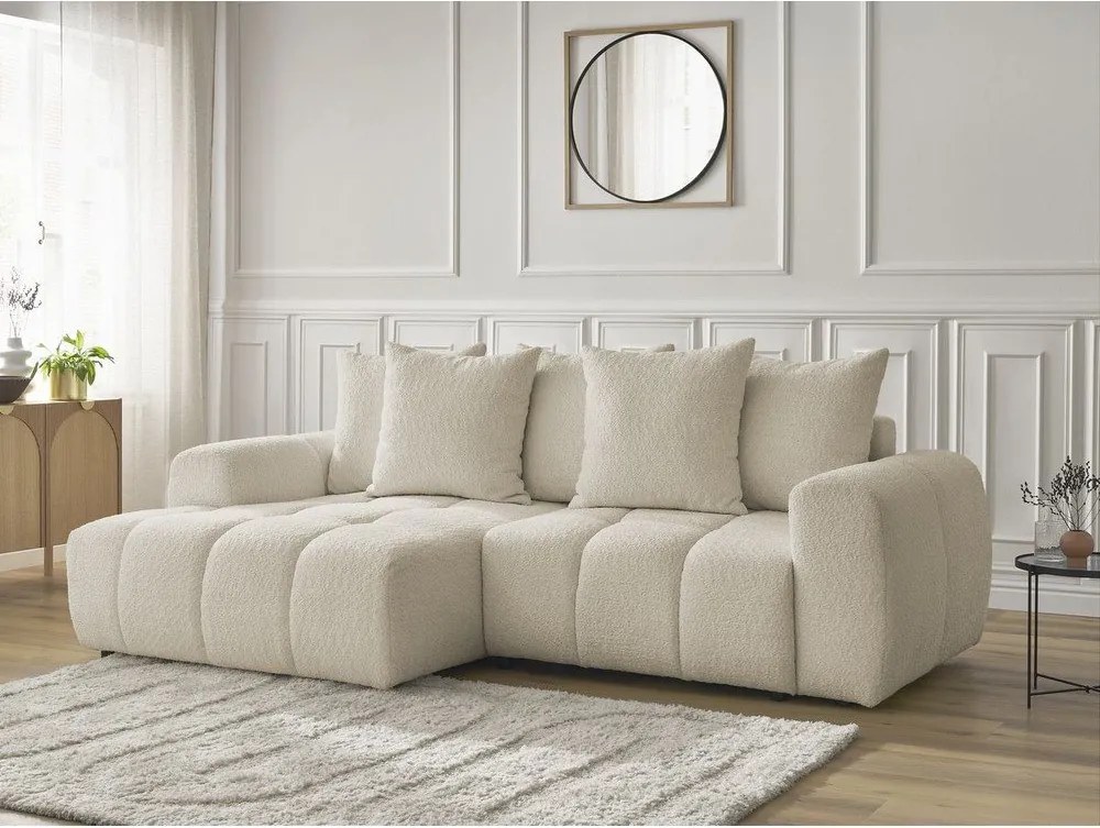 Divano angolare beige allungabile/con contenitore (con penisola a sinistra/con chaise lounge) con rivestimento in bouclé Roxelane – Bobochic Paris