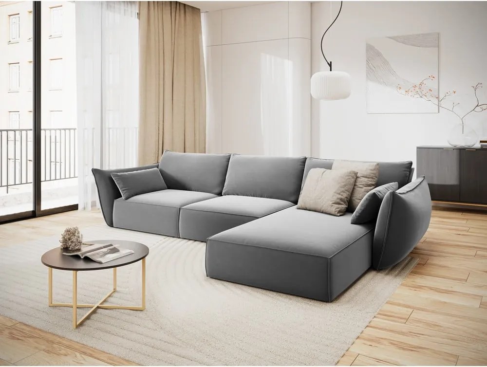 Divano angolare grigio chiaro (con penisola a destra/con chaise lounge) con rivestimento in velluto Vanda – Mazzini Sofas