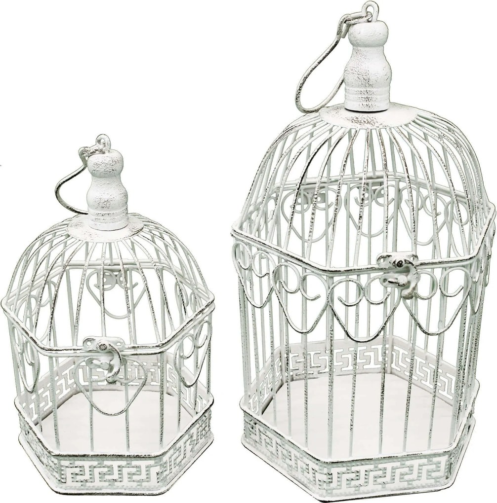 SEBATIEN - set di 2 gabbie esagonali stile provenzale in ferro verniciato