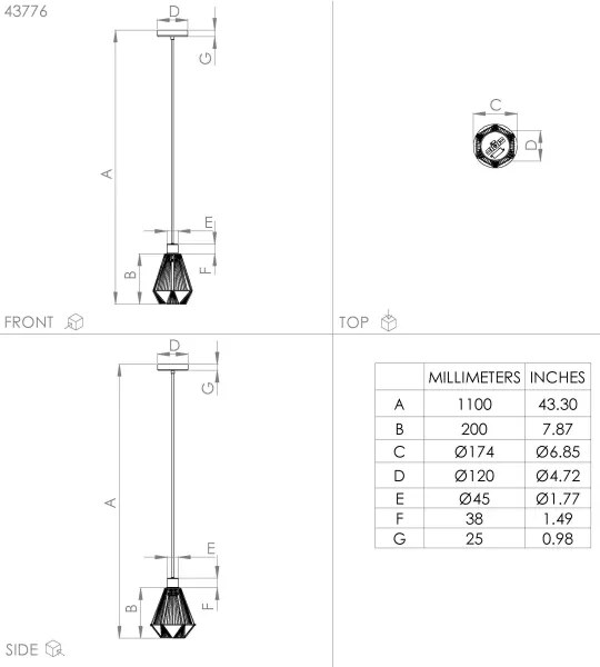 Eglo 43776 - Lampadario a cavo ADWICKLE 1xE27/40W/230V
