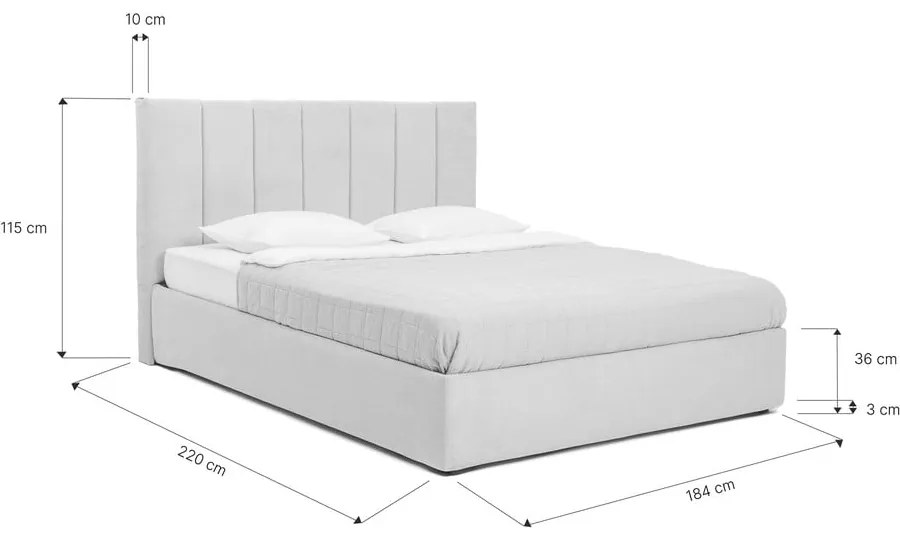 Letto matrimoniale imbottito grigio con contenitore e rete inclusi 180x200 cm Thessa Bold Line – Bonami Selection