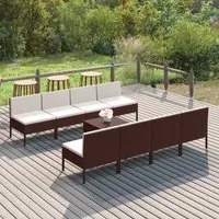 Set Divani da Giardino 9 pz con Cuscini in Polyrattan Marrone 3094331