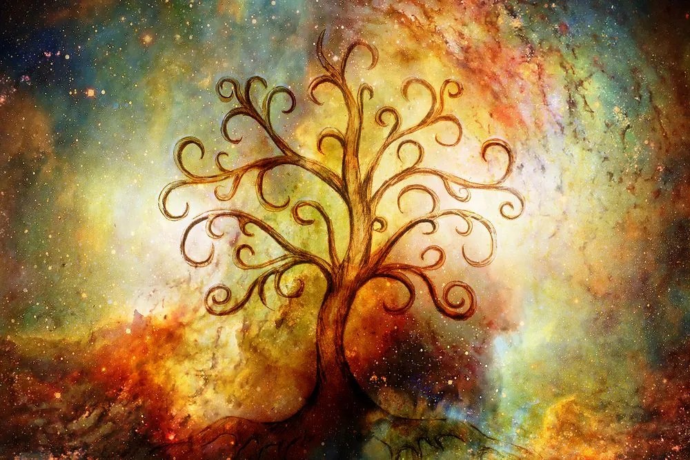 Quadro su tela – Albero della vita con astrazione dell'universo