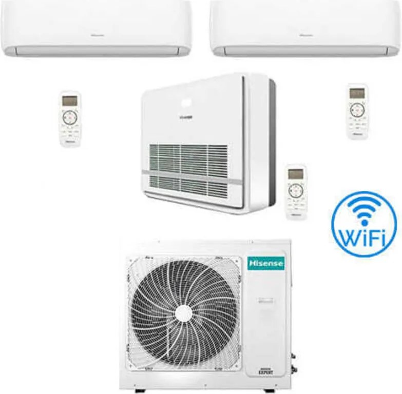 Climatizzatore Condizionatore Hisense R32 Trial Split Inverter Hi Comfort Wifi più Console 9000 + 9000 + 9000 BTU con U.E. 4AMW81U4RJC Classe A++/A+