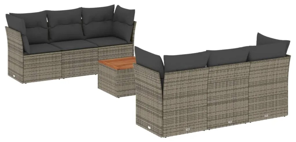 Set divani da giardino 7 pz con cuscini grigio in polyrattan