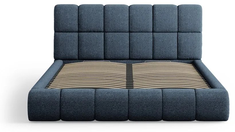 Letto matrimoniale imbottito blu scuro con contenitore con griglia 200x200 cm Bellis - Micadoni Home