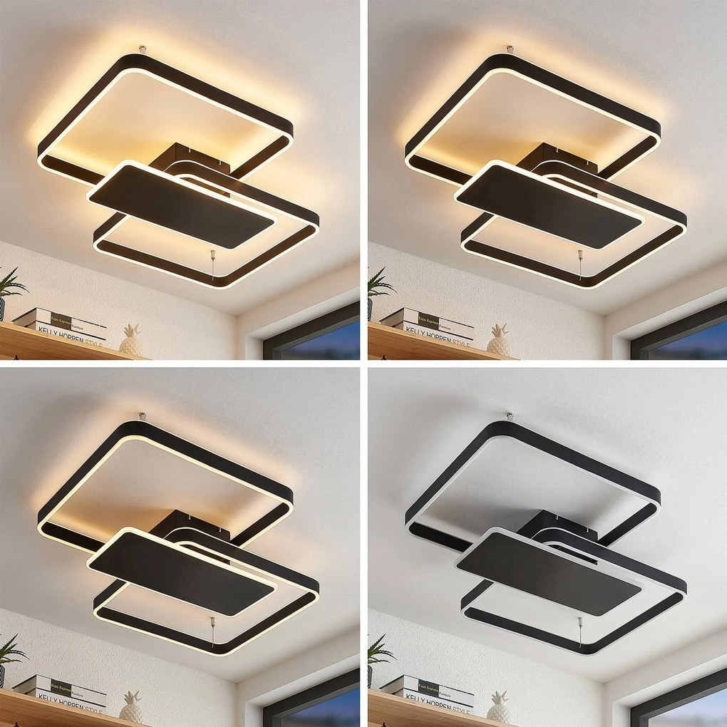Plafoniera a LED Kadira Lucande, dimmerabile, Nero, Soggiorno / Sala da pranzo, Metallo, Moderno, Plafoniera LED