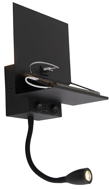 Applique moderna nera con USB e braccio flessibile - Flero