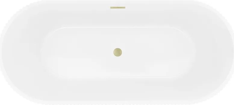 Mexen Yara vasca da bagno autoportante scanalata 170 x 75 cm, bianca, troppo pieno oro spazzolato - 52861707500-55