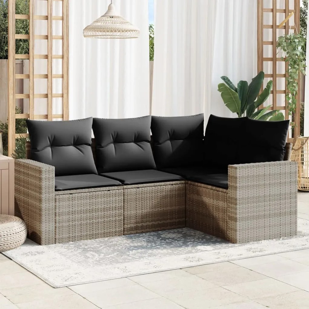 Set divano da giardino 4pz con cuscini grigio chiaro polyrattan