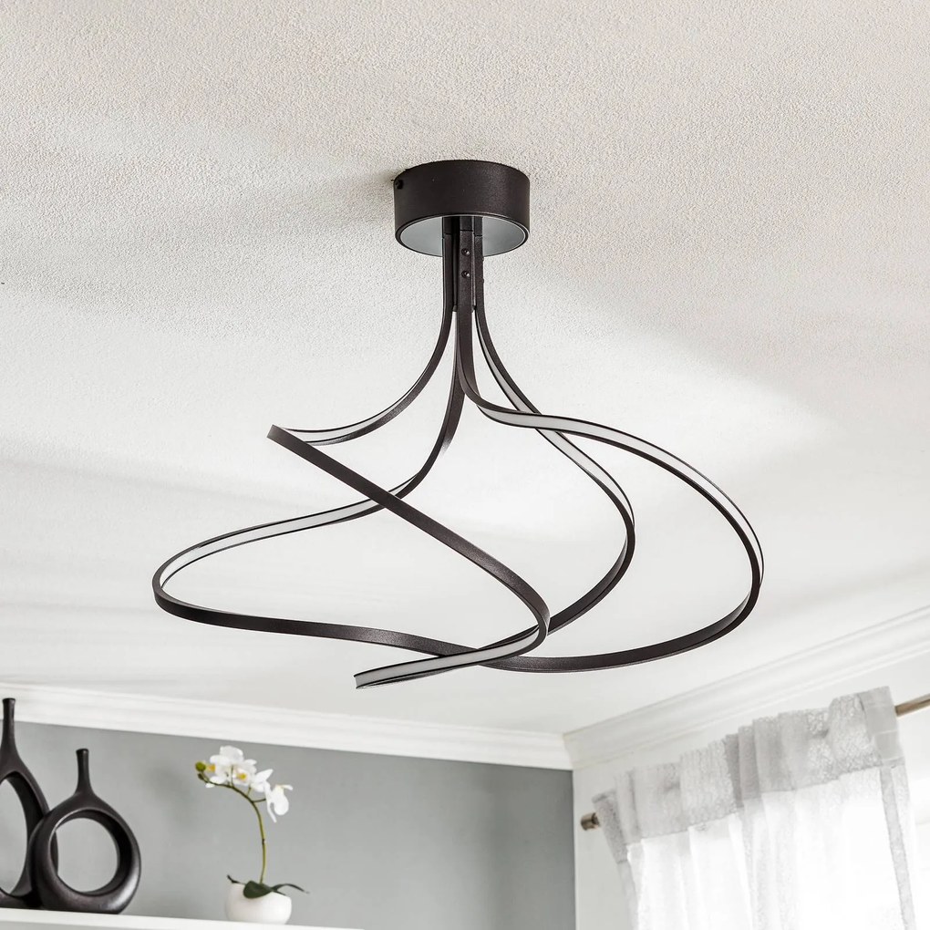 Plafoniera a LED Lungo Domiluce, dimmerabile, Nero, Soggiorno / Sala da pranzo, Metallo, Moderno, Plafoniera LED