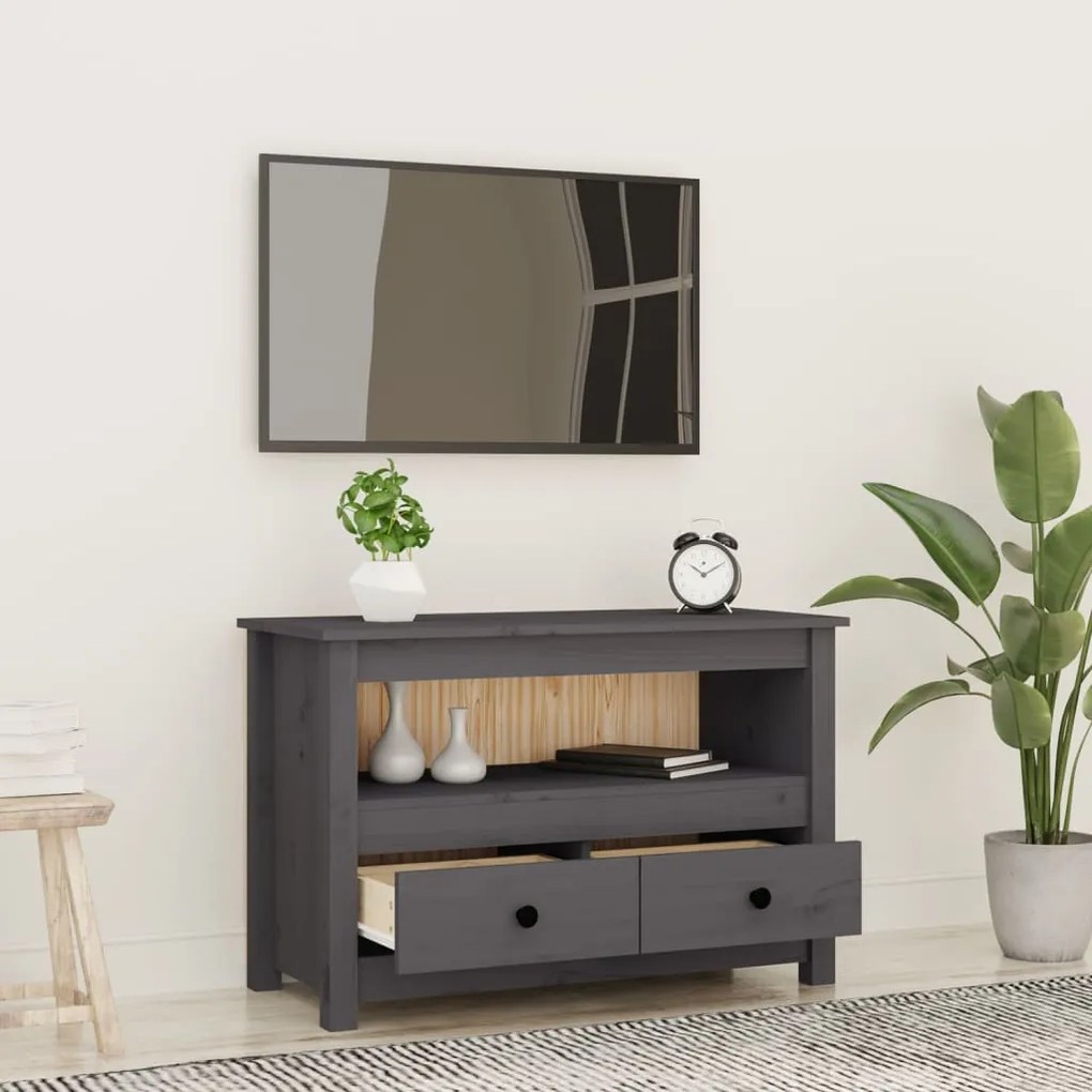 Mobile porta tv grigio 79x35x52 cm in legno massello di pino