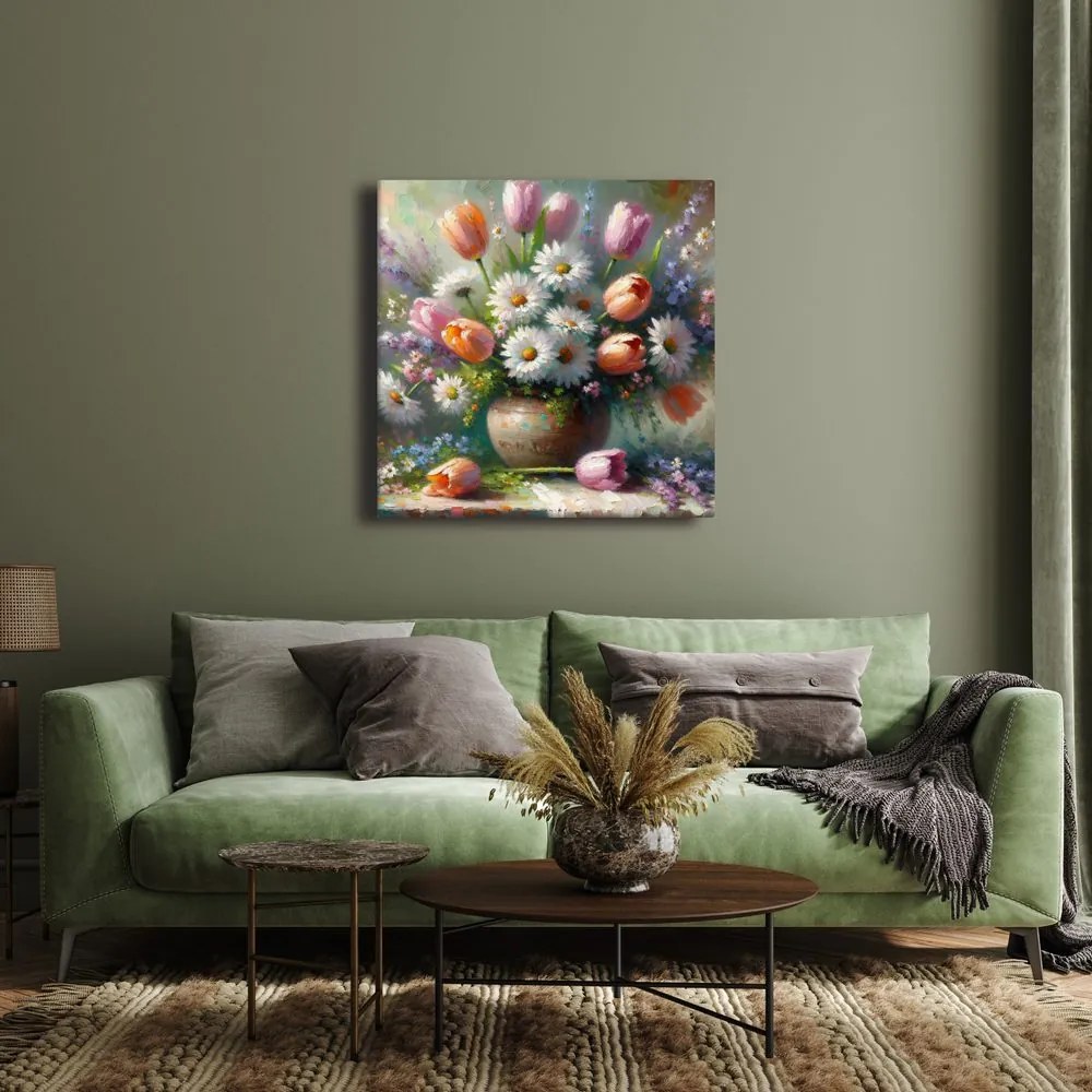 Quadro su tela – Fiori colorati in vaso