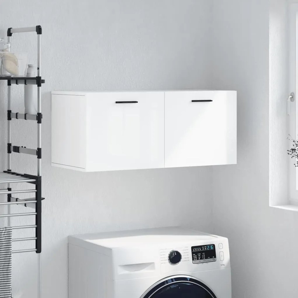 Mobile a parete bianco lucido 80x36,5x35 cm legno multistrato