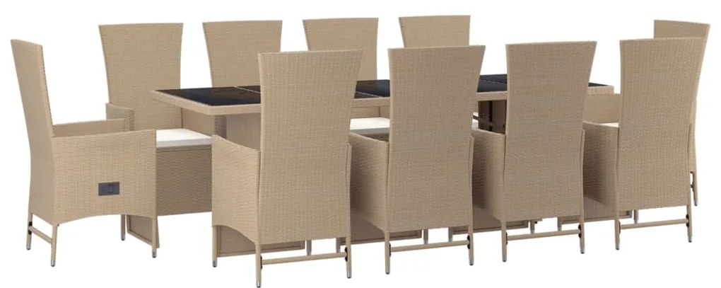 Set da pranzo da giardino 11 pz con cuscini beige in polyrattan