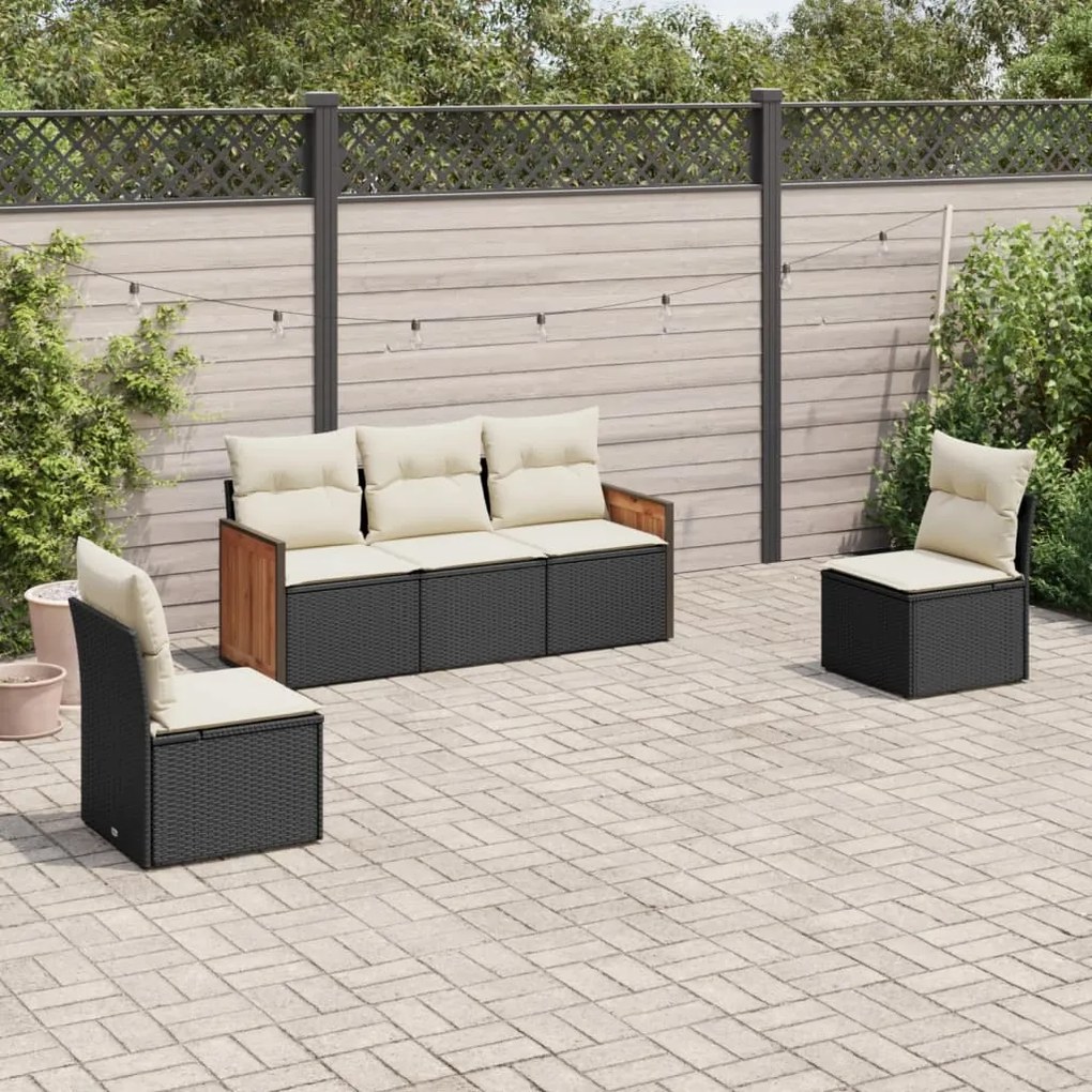 Set divani da giardino 5 pz con cuscini in polyrattan nero
