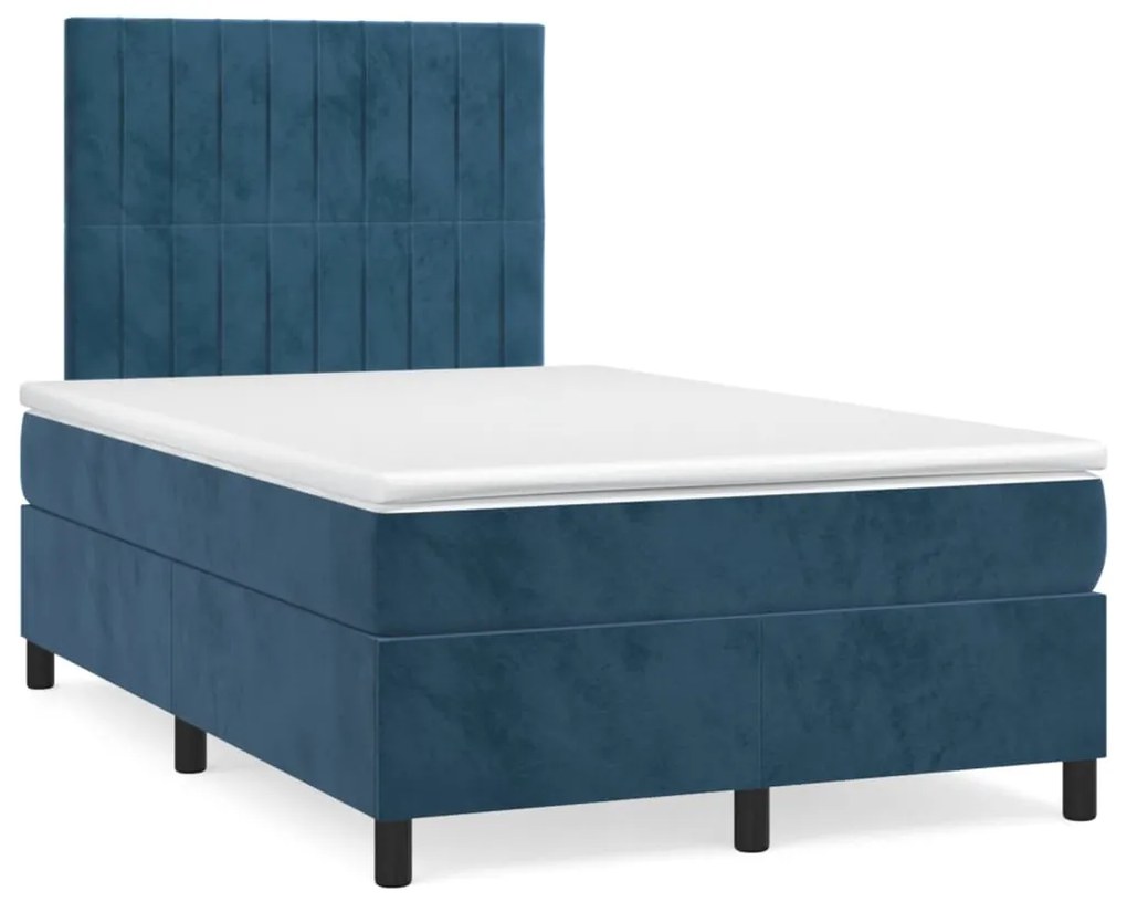 Letto a molle materasso e led blu scuro 120x190 cm in velluto