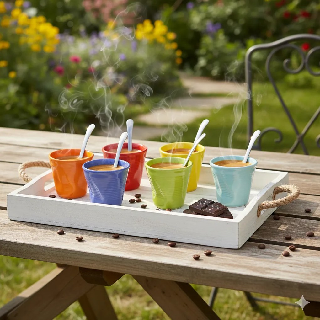 Set 6 Tazzine da caffè Accartocciati in Gres + Cucchiaini Kaleidos Multicolor...