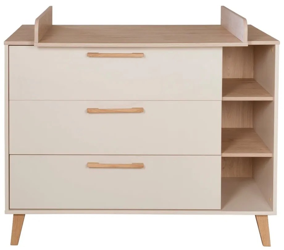 Cassettiera per bambini color crema/di colore naturale con effetto rovere con fasciatoio 117x103x78 cm Jil – Roba