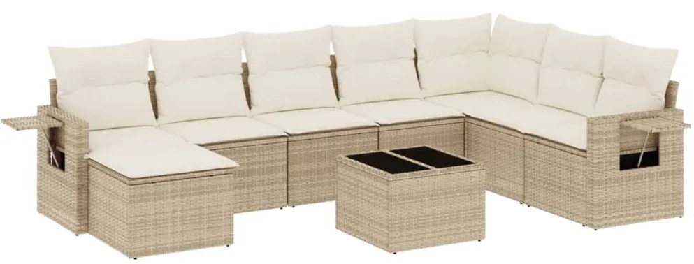 Set divano da giardino 9 pz con cuscini beige in polyrattan