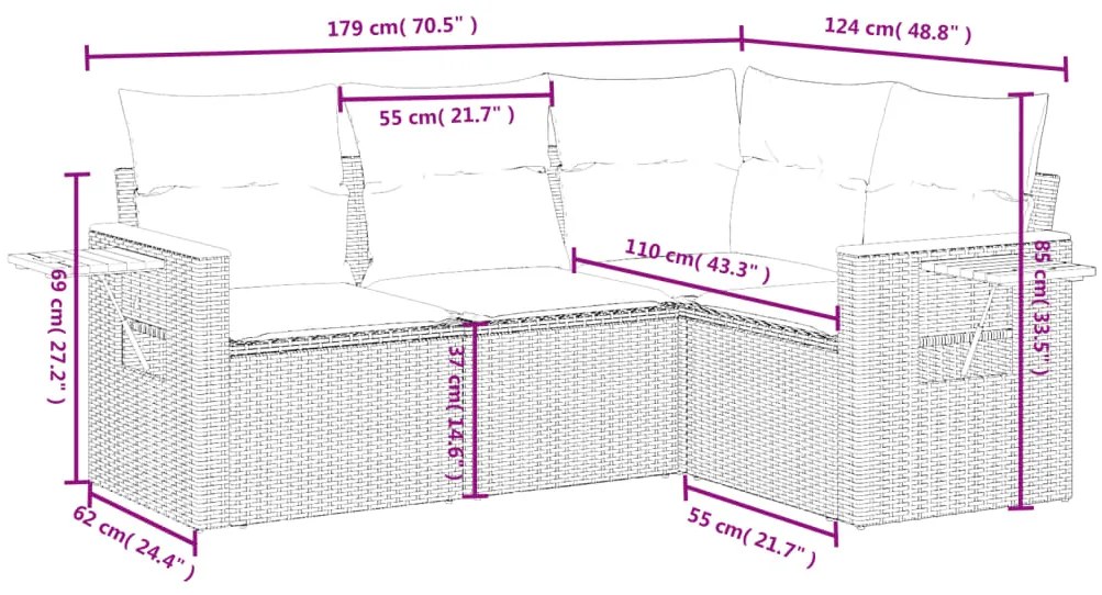 Set Divano da Giardino 4 pz con Cuscini Beige in Polyrattan