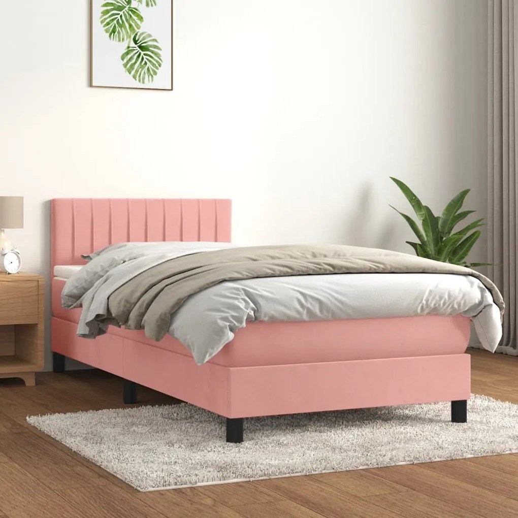 Giroletto A Molle Con Materasso Rosa 90x190 Cm İn Velluto /