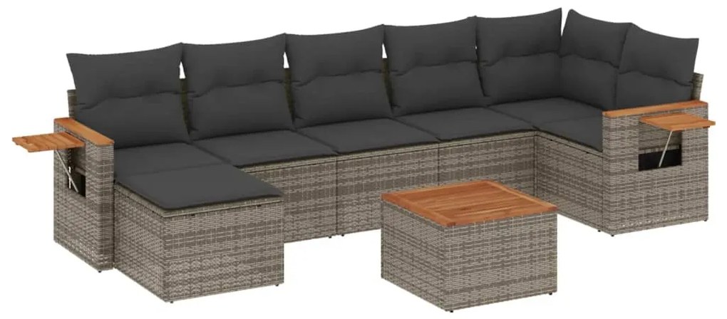 Set divano da giardino 8 pz con cuscini grigio in polyrattan