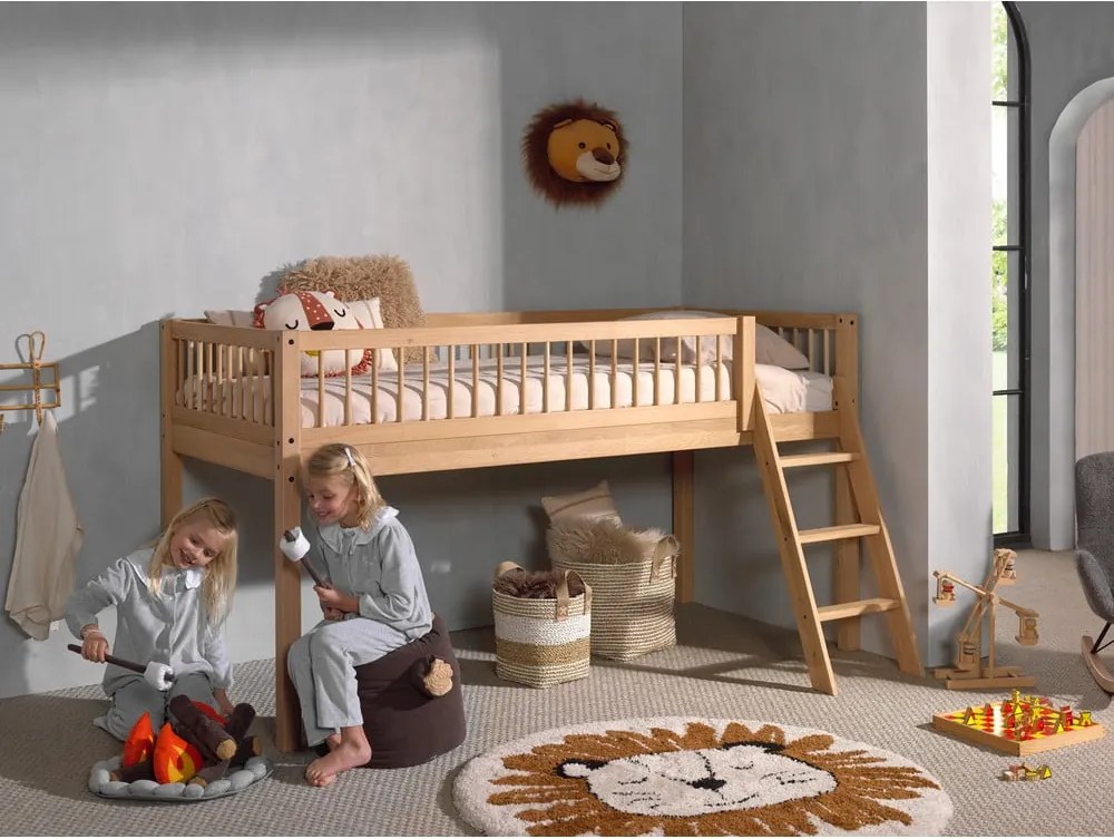 Letto rialzato per bambini in legno di quercia in colore naturale 90x200 cm Forrest - Vipack
