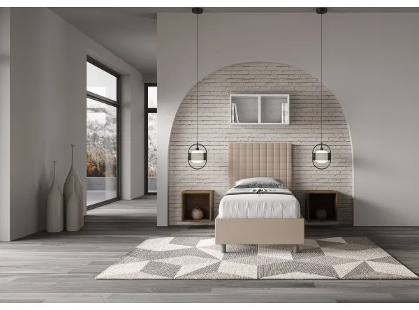Letto singolo senza rete imbottito 80x210 similpelle tortora Sunny