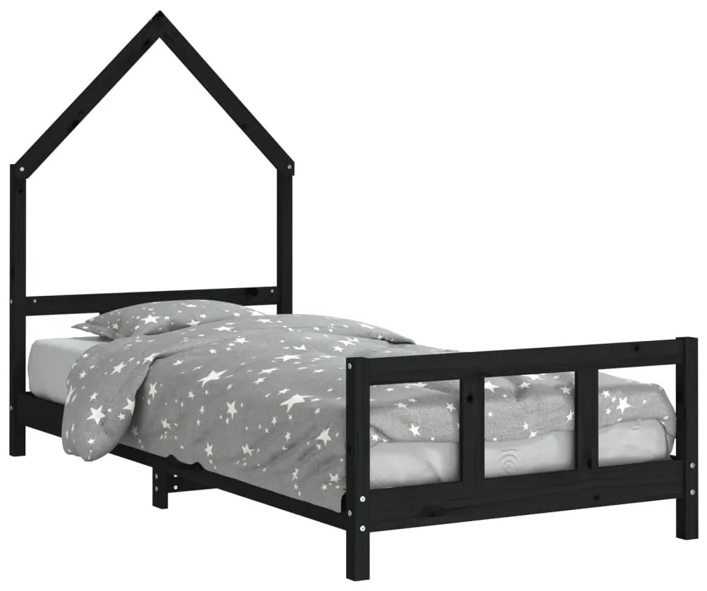 Giroletto per bambini nero 90x200 cm in legno massello di pino