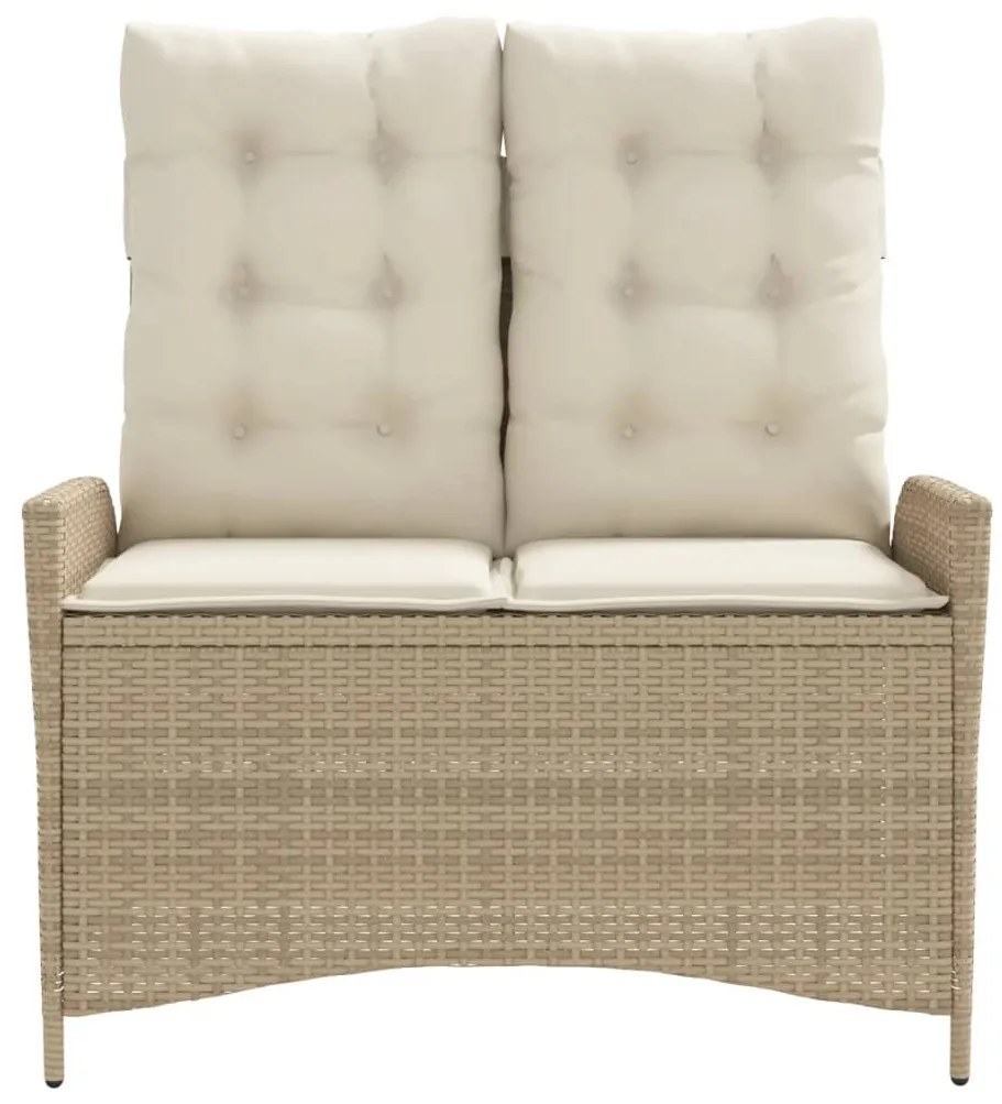 Panca Reclinabile da Giardino con Cuscini Beige in Polyrattan