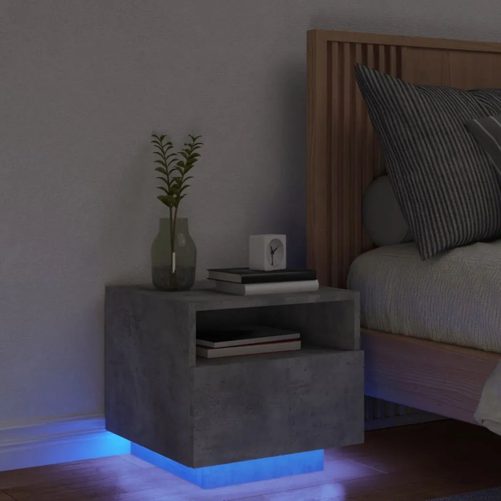 Comodino Con Luci Led Grigio Cemento 40x39x37 Cm /