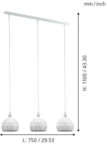 Eglo 97857 - Lampadario a sospensione con filo ROCCAFORTE 3xE14/40W/230V