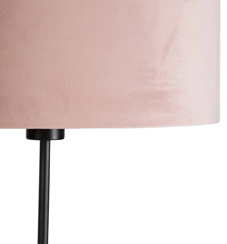 Lampada da terra nera con paralume in velluto rosa e oro 35 cm - Parte