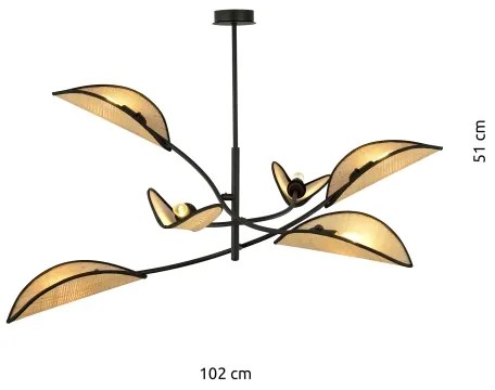 Lampadario a sospensione con supporto rigido LOTUS 6xE14/10W/230V nero/beige