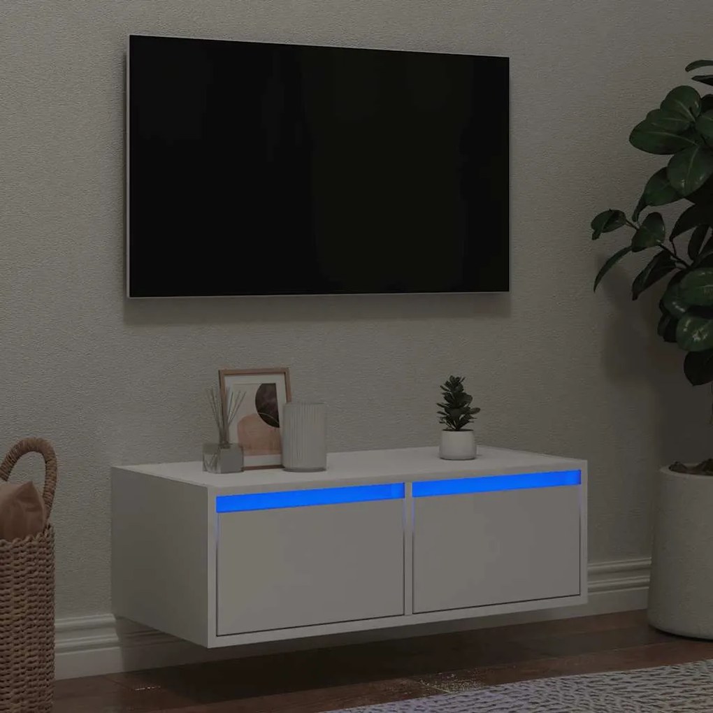 Mobile Porta Tv Con Luci Led 75x35,5x25 Cm Bianco /