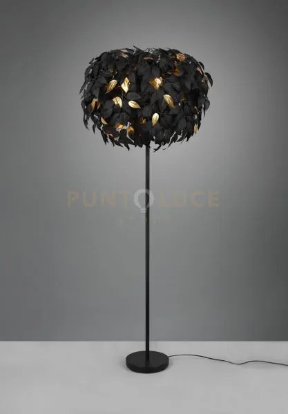 Leavy piantana base metallo nero con foglie lavabili nero e oro h. ...