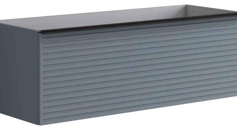 Mobile da bagno sospeso sotto lavabo L 120 x H 40 x P 45.5 cm blu laccato opaco, 2 cassetti Pixel stripes