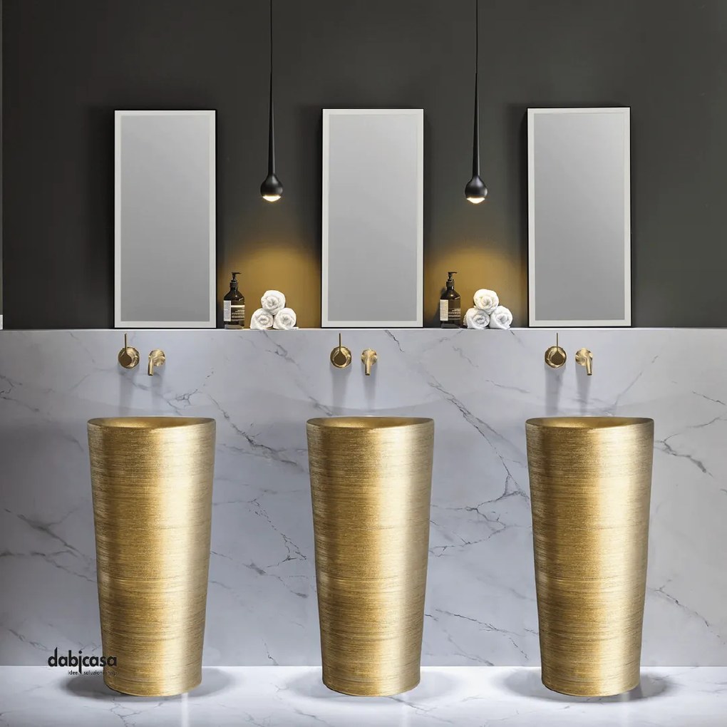 Lavabo Freestanding "Lingote" In Ceramica Finitura Oro