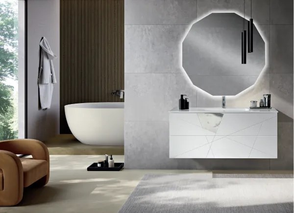 Mobile da bagno sospeso moderno CRIZIA base 120 con lavabo, BIANCO OPACO