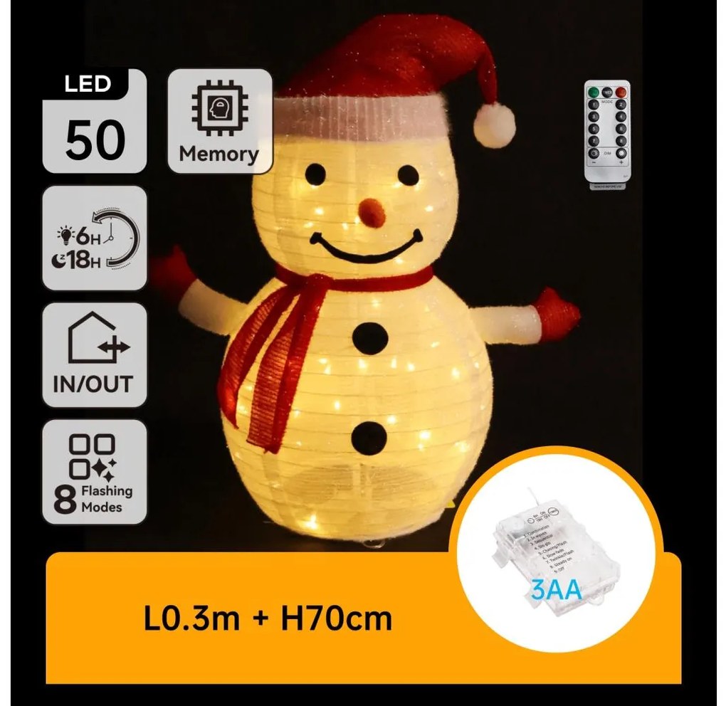 Aigostar - Decorazione natalizia LED per esterni 50xLED/3xAA 0,7m IP44 pupazzo di neve